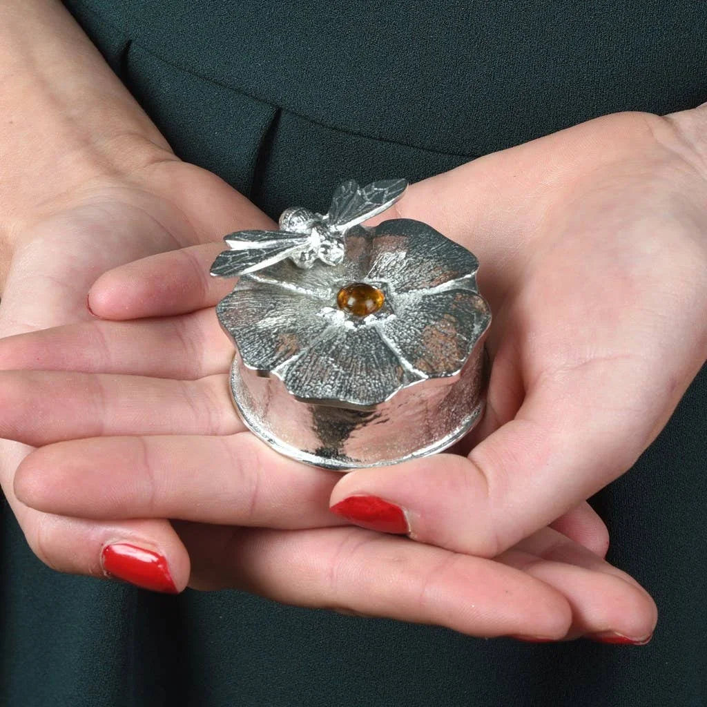 Pewter and Amber Bee on a Flower Trinket Box from Glover and Smith for sale at Mostyn 3