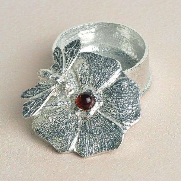 Pewter and Amber Bee on a Flower Trinket Box from Glover and Smith for sale at Mostyn