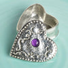Pewter and Amethyst Heart Shaped Trinket Box from Glover and Smith for sale at Mostyn 3