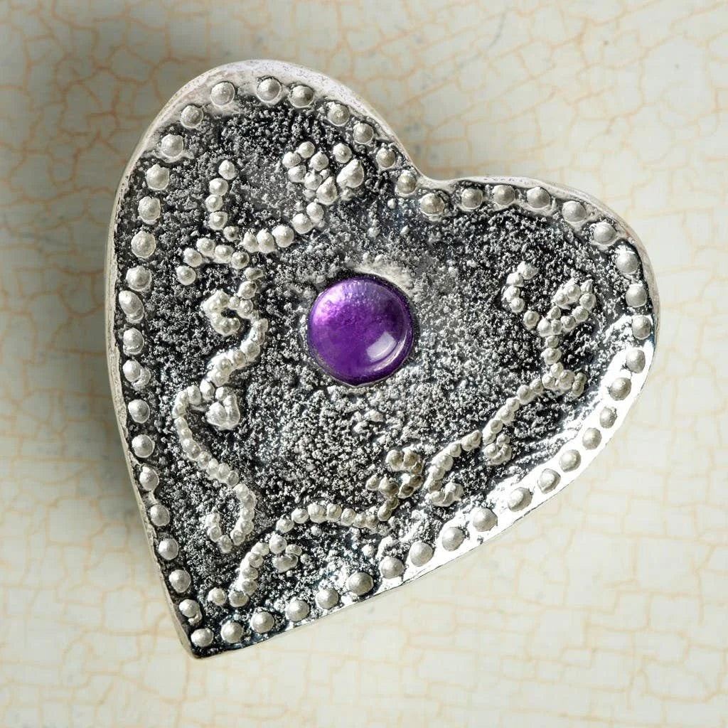 Pewter and Amethyst Heart Shaped Trinket Box from Glover and Smith for sale at Mostyn 4