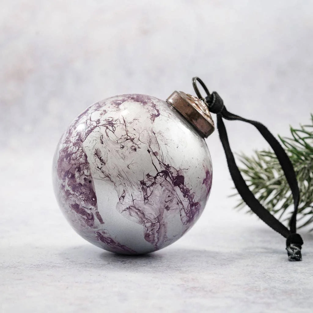 Pink Marble Christmas Hand Blown Glass Bauble from Bollywood Christmas for sale at Mostyn