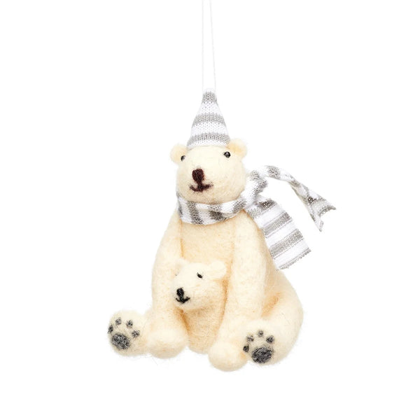 Polar Bear with Baby Hanging Felt Christmas Decoration from Sass and Belle for sale at Mostyn