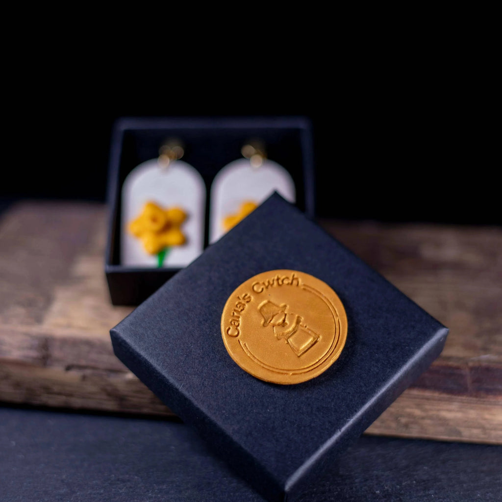 Polymer Clay Daffodil Arch Shaped Earrings from Carlas Cwtch for sale at Mostyn
