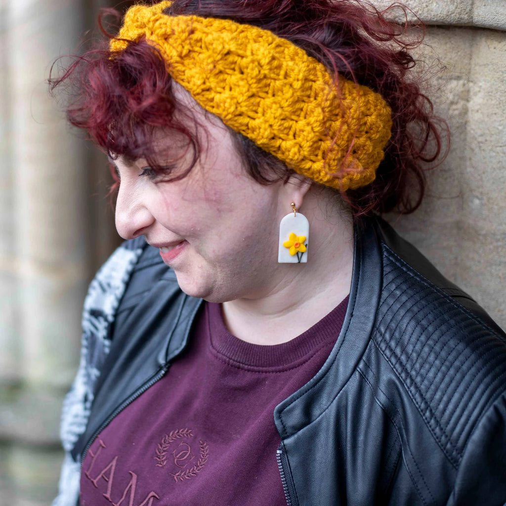 Polymer Clay Daffodil Arch Shaped Earrings from Carlas Cwtch for sale at Mostyn
