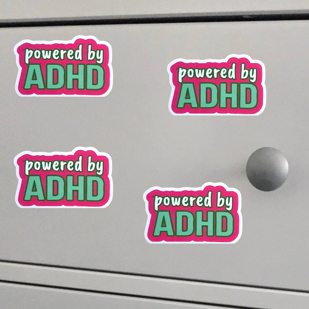 Powered by ADHD Vinyl Sticker by Sent with pride for sale at Mostyn