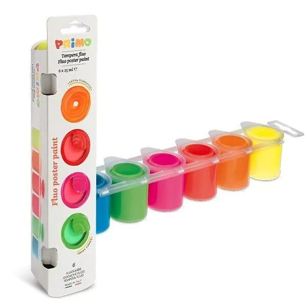 Set of Six Fluorescent Ready-Mix Poster Paints from Primo Crafts for sale at Mostyn