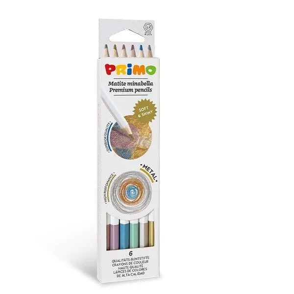 Set of 6 Mirabella Metallic Colouring Pencils from Primo Crafts for sale at Mostyn