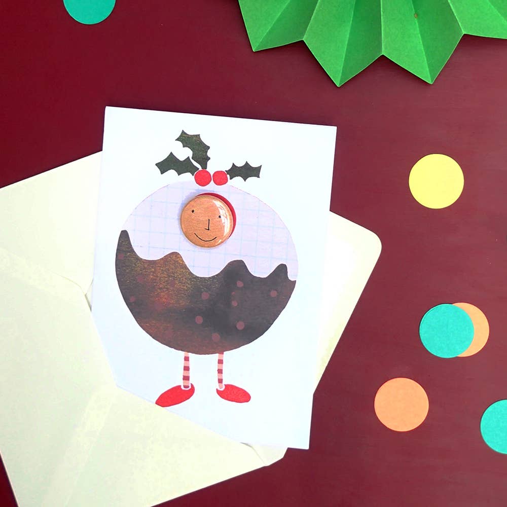 Pudding Costume Christmas Card with Badge from The Black Rabbit for sale online at Mostyn