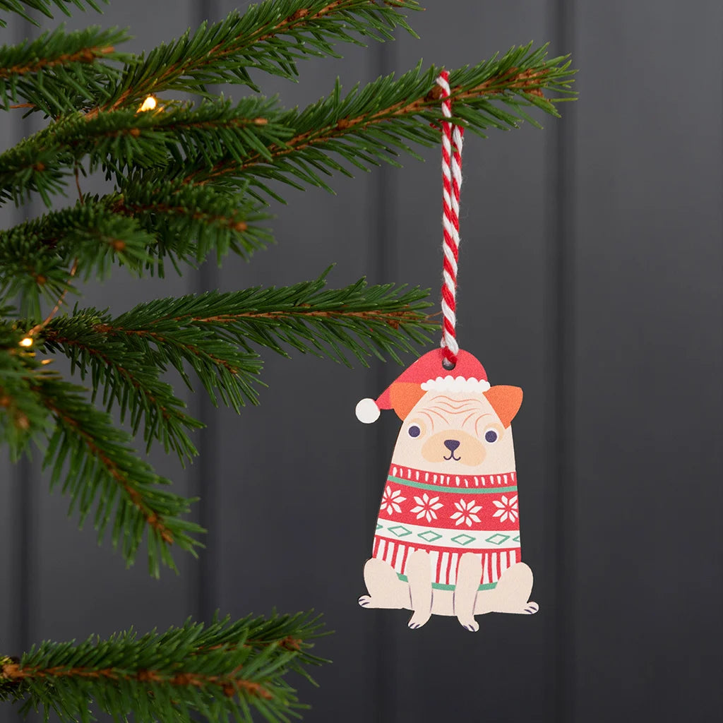 Pug Dog Hanging Wooden Christmas Decoration from Rex London for sale at Mostyn