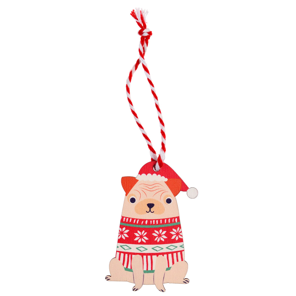 Pug Dog Hanging Wooden Christmas Decoration from Rex London for sale at Mostyn