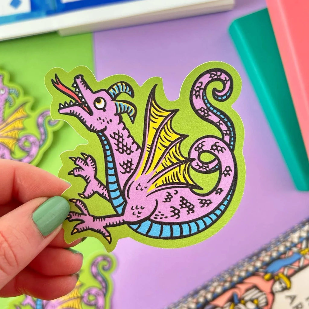 A Purple Dragon Medieval Marginalia Vinyl Sticker by Stacey McEvoy Caunt for sale at Mostyn