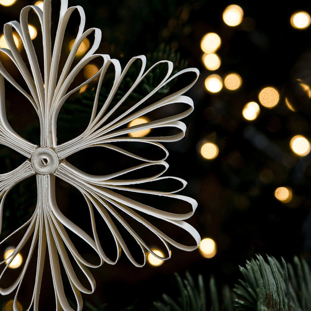 Quilled Mimosa Snowflake Paper Hanging Christmas Decoration Detail from Bollywood Christmas for sale at Mostyn