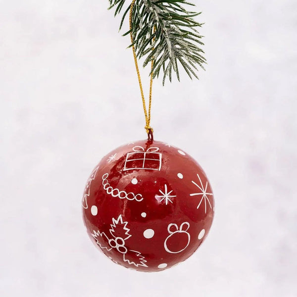 Red Jumble Hand-painted Papier-mâché Christmas Bauble from Bollywood Christmas for sale at Mostyn