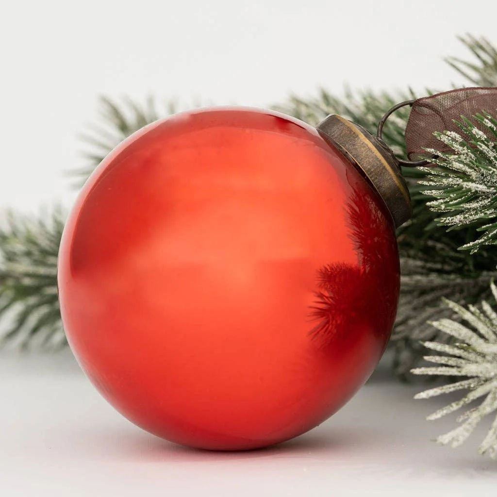 Red Pearlescent Hand Blown Christmas Glass Bauble from Bollywood Christmas for sale at Mostyn