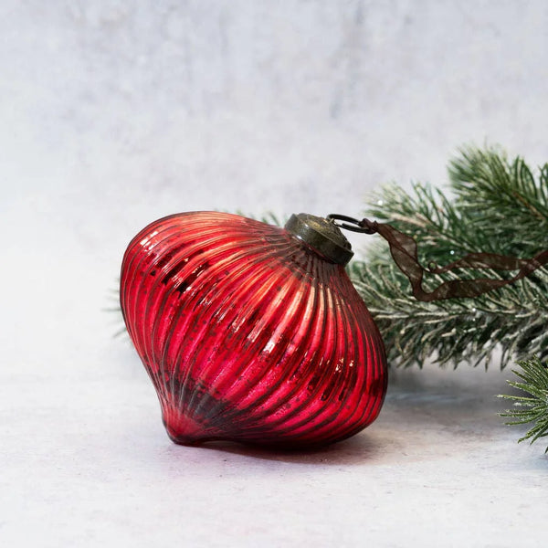 Red Ribbed Lantern Glass Christmas Decoration from Bollywood Christmas for sale at Mostyn