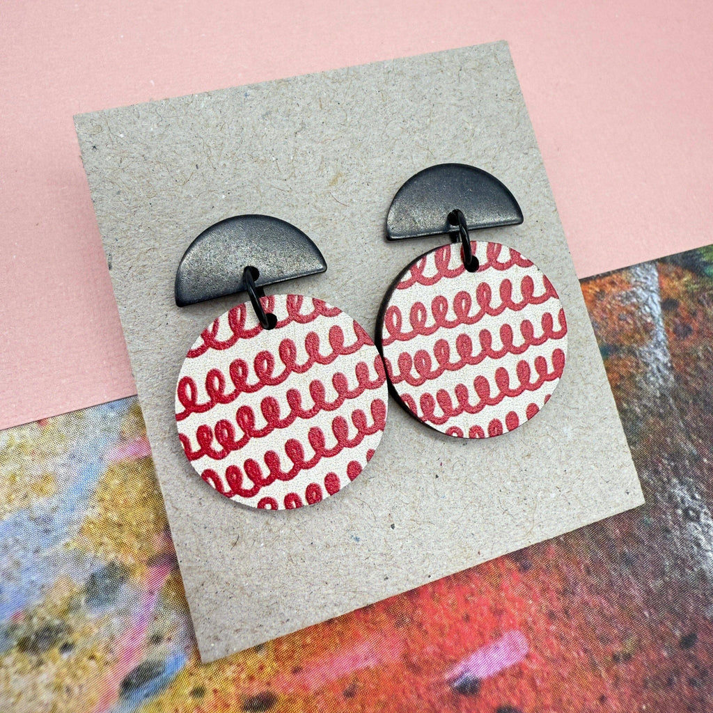 Red Doodle Arch Stud Earrings from Deryn for sale at Mostyn