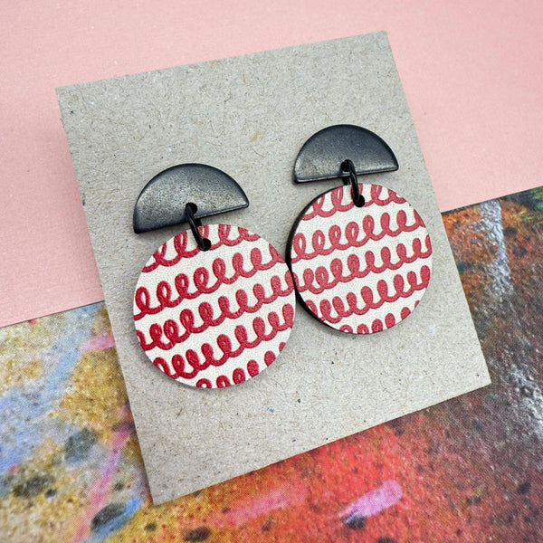 Red Doodle Arch Stud Earrings from Deryn for sale at Mostyn