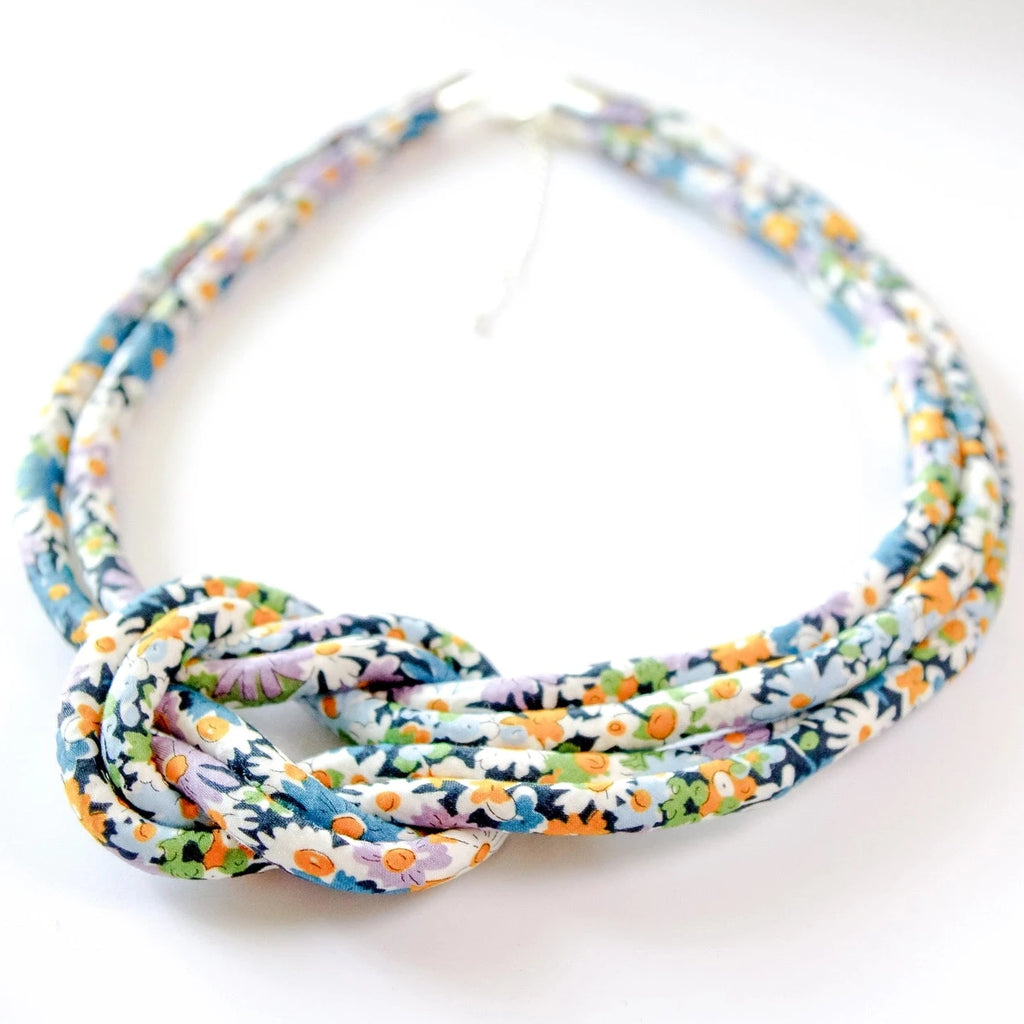 A Handcrafted Libby Liberty Print Fabric Reef Knot Necklace from Bunny Bosworth for sale at Mostyn