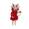 Reindeer in Puffer Jacket Hanging Felt Christmas Decoration from Sass and Belle for sale at Mostyn