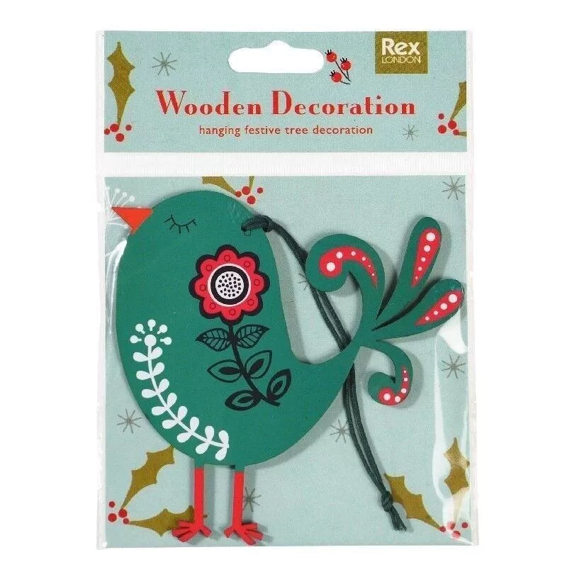 Green Bird Hanging Wooden Christmas Decoration from Rex London for sale at Mostyn