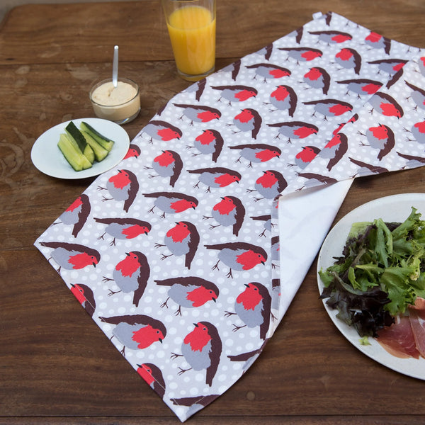 Robin-Print-Cotton-Tea-Towel-from -The Owlery for sale at Mostyn