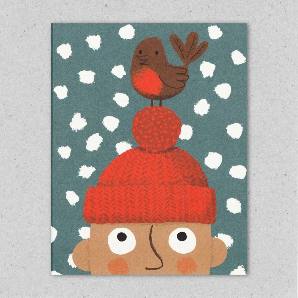 Robin Bobble Hat Christmas Card from Lisa Jones Studio for sale at Mostyn