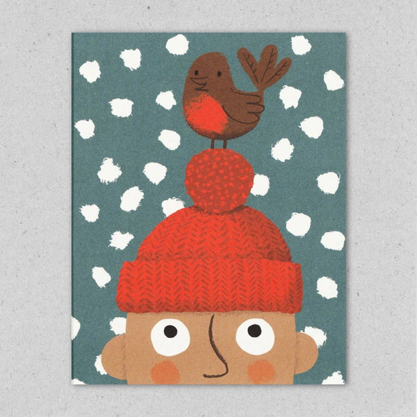 Robin Bobble Hat Christmas Card from Lisa Jones Studio for sale at Mostyn