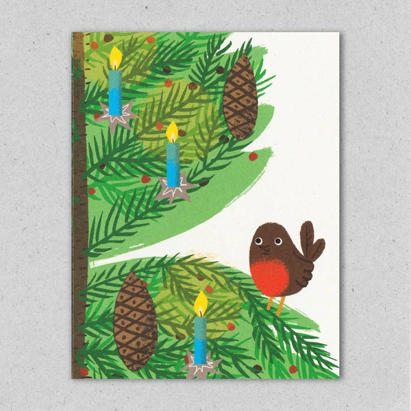 Robin on Christmas Tree Christmas Card from Lisa Jones Studio for sale at Mostyn