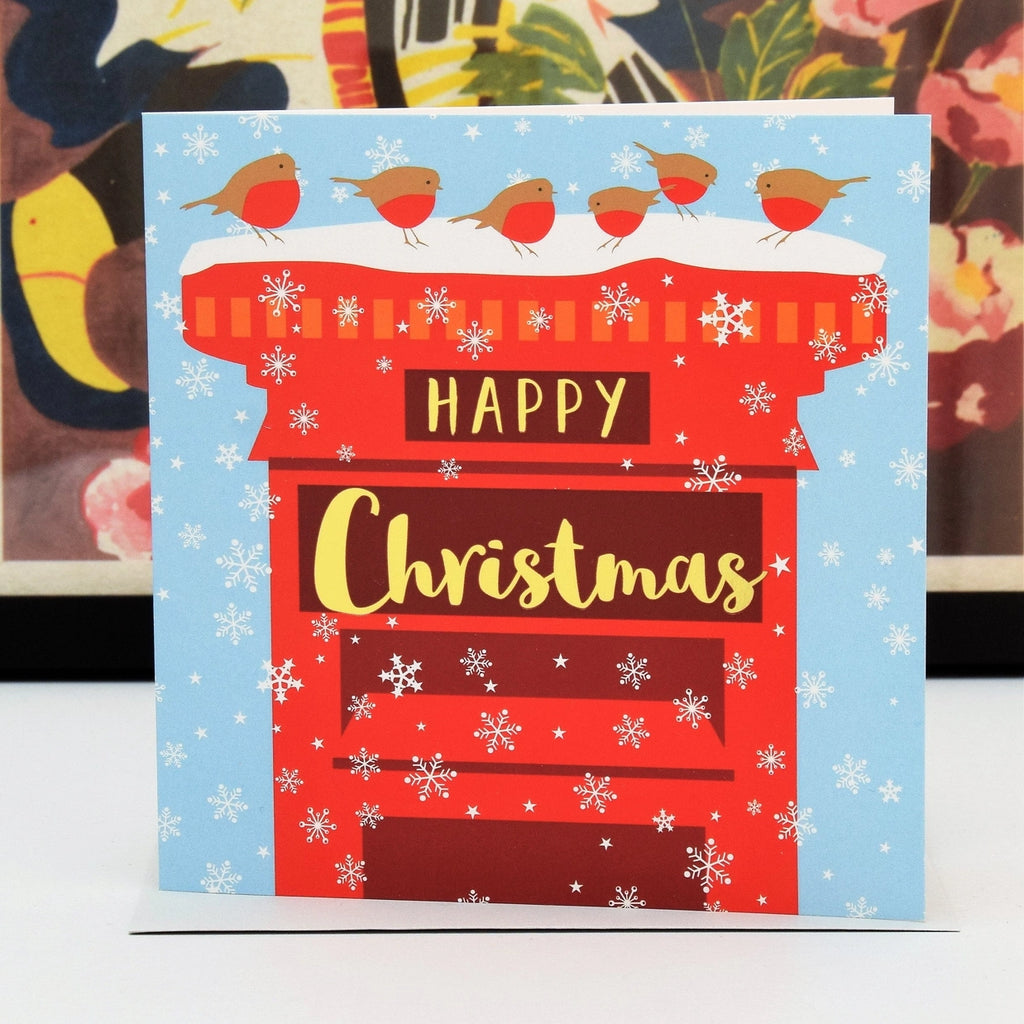 Robins on a Postbox Christmas Card from Claire Giles Cards for sale at Mostyn