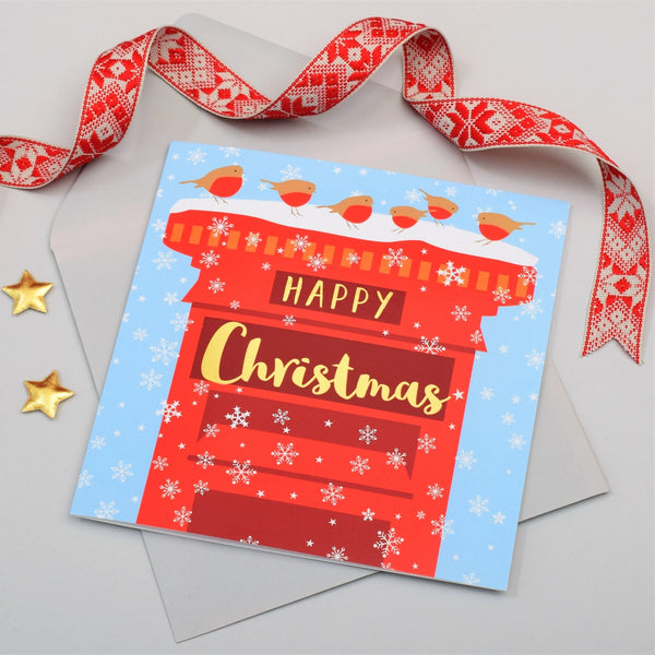 Robins on a Postbox Christmas Card from Claire Giles Cards for sale at Mostyn 
