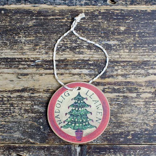 Round Christmas Tree Welsh Language Christmas Decoration from Driftwood Designs for sale at Mostyn