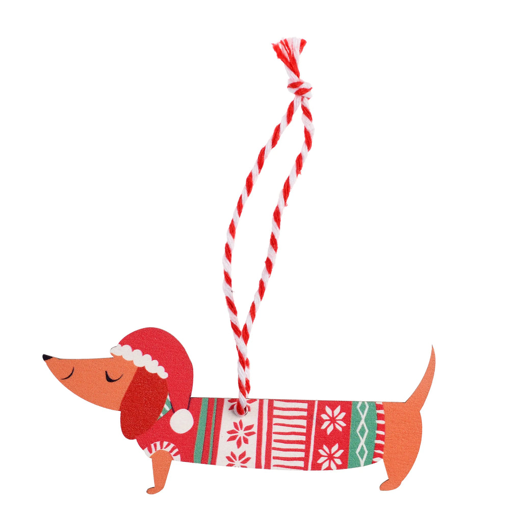 Sausage Dog Hanging Wooden Christmas Decoration from Rex London for sale at Mostyn