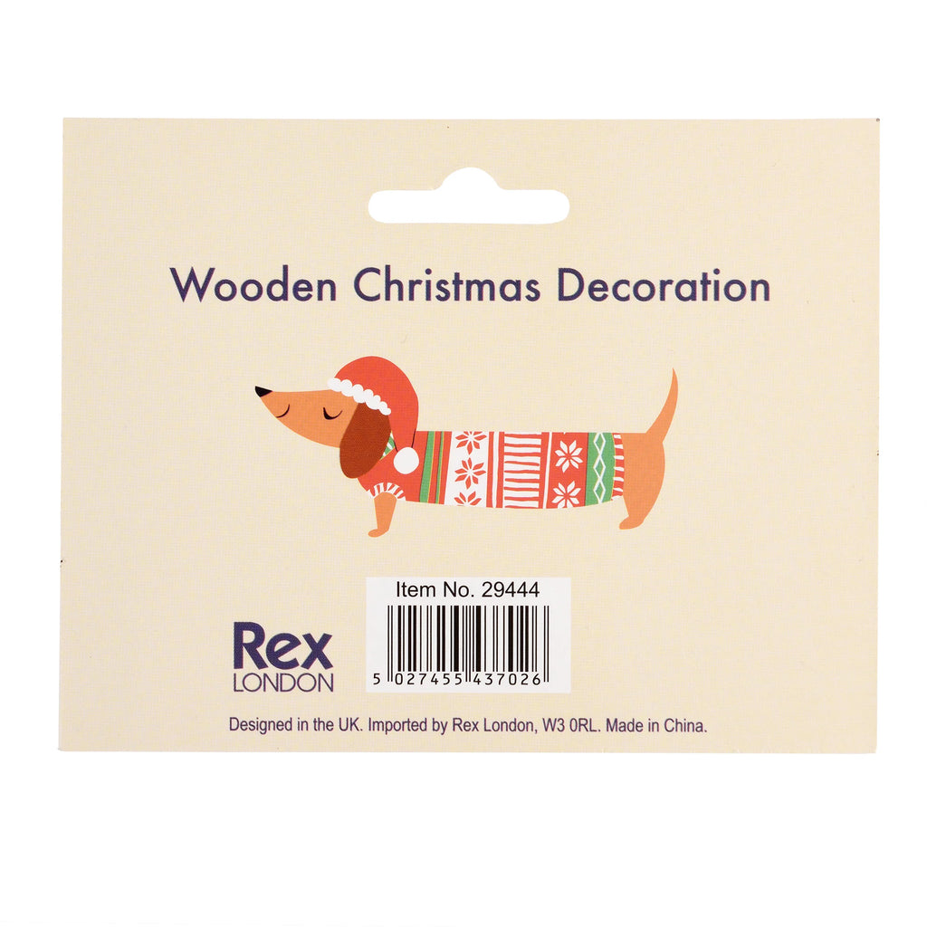 Sausage Dog Hanging Wooden Christmas Decoration from Rex London for sale at Mostyn