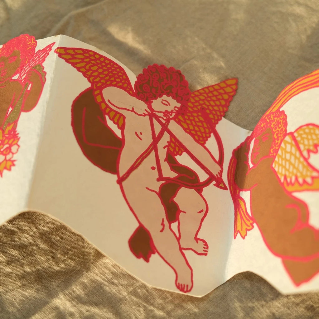 Screen Printed Cupid Concertina Greeting Card from East End Press for sale at Mostyn