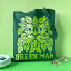 A Screen Printed Green Man Tote Bag by Stacey McEvoy Caunt for sale at Mostyn