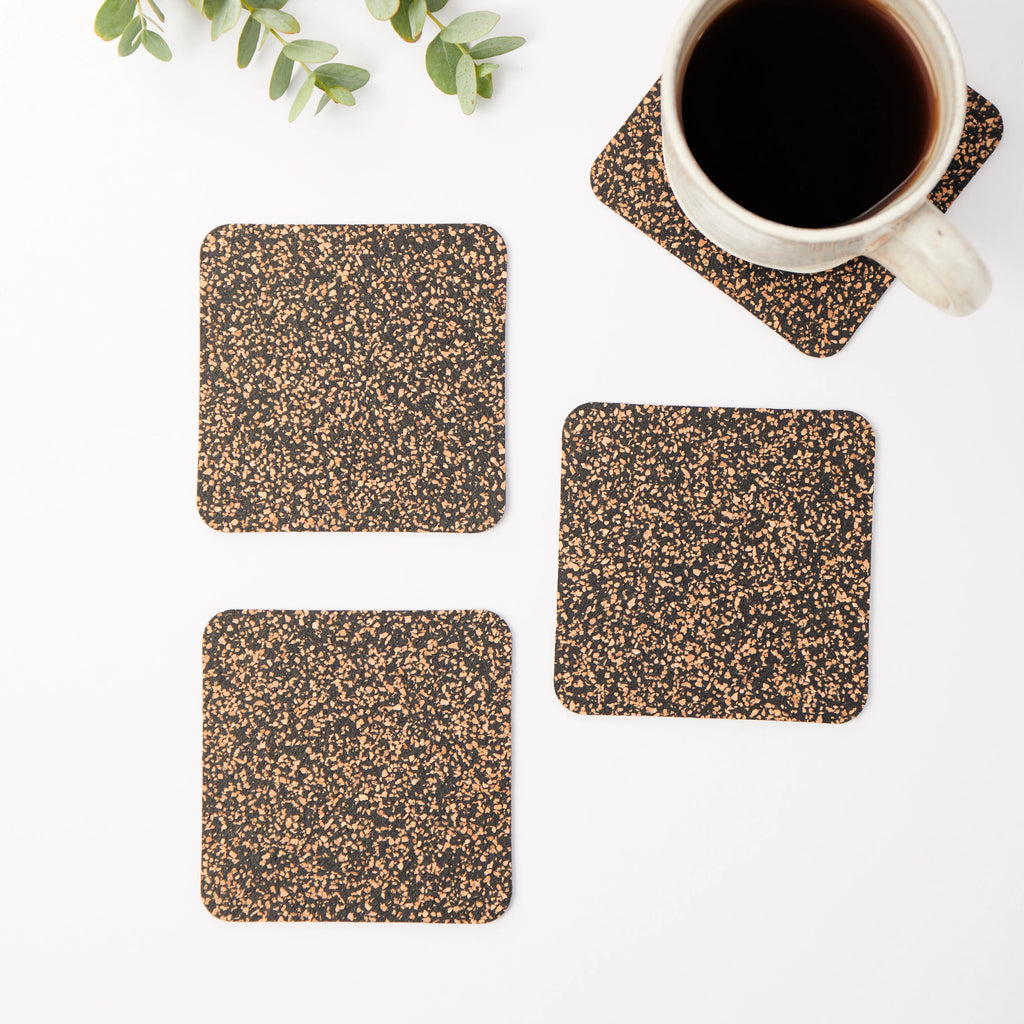 Set of 4 Square Dash Recycled Rubber and Cork Coasters from Liga for sale at Mostyn