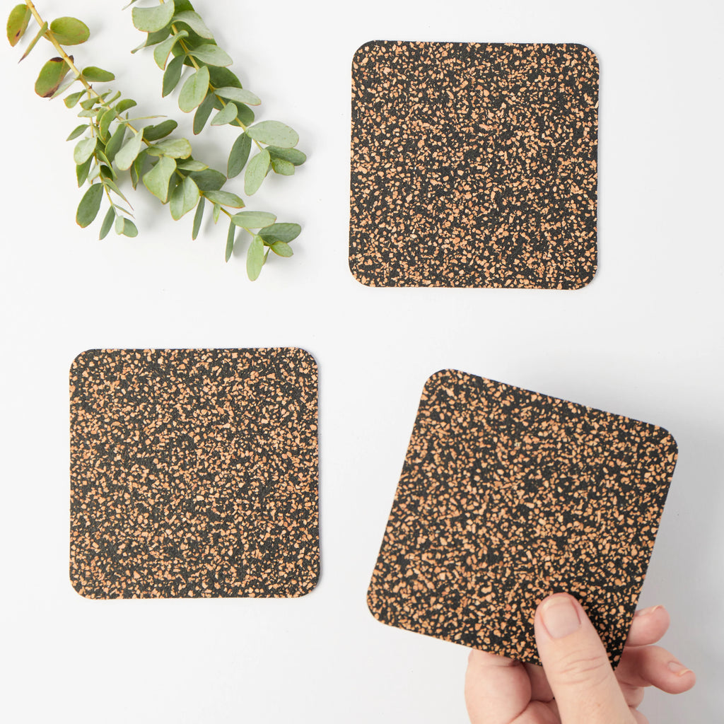 Set of 4 Square Dash Recycled Rubber and Cork Coasters from Liga for sale at Mostyn 3