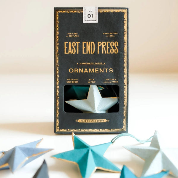 Set of Five Hand Printed Stars Board Decorations by East End Press for sale at Mostyn