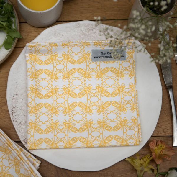 Set of Two Bee Print Cotton Napkins from The Owlery for sale at Mostyn