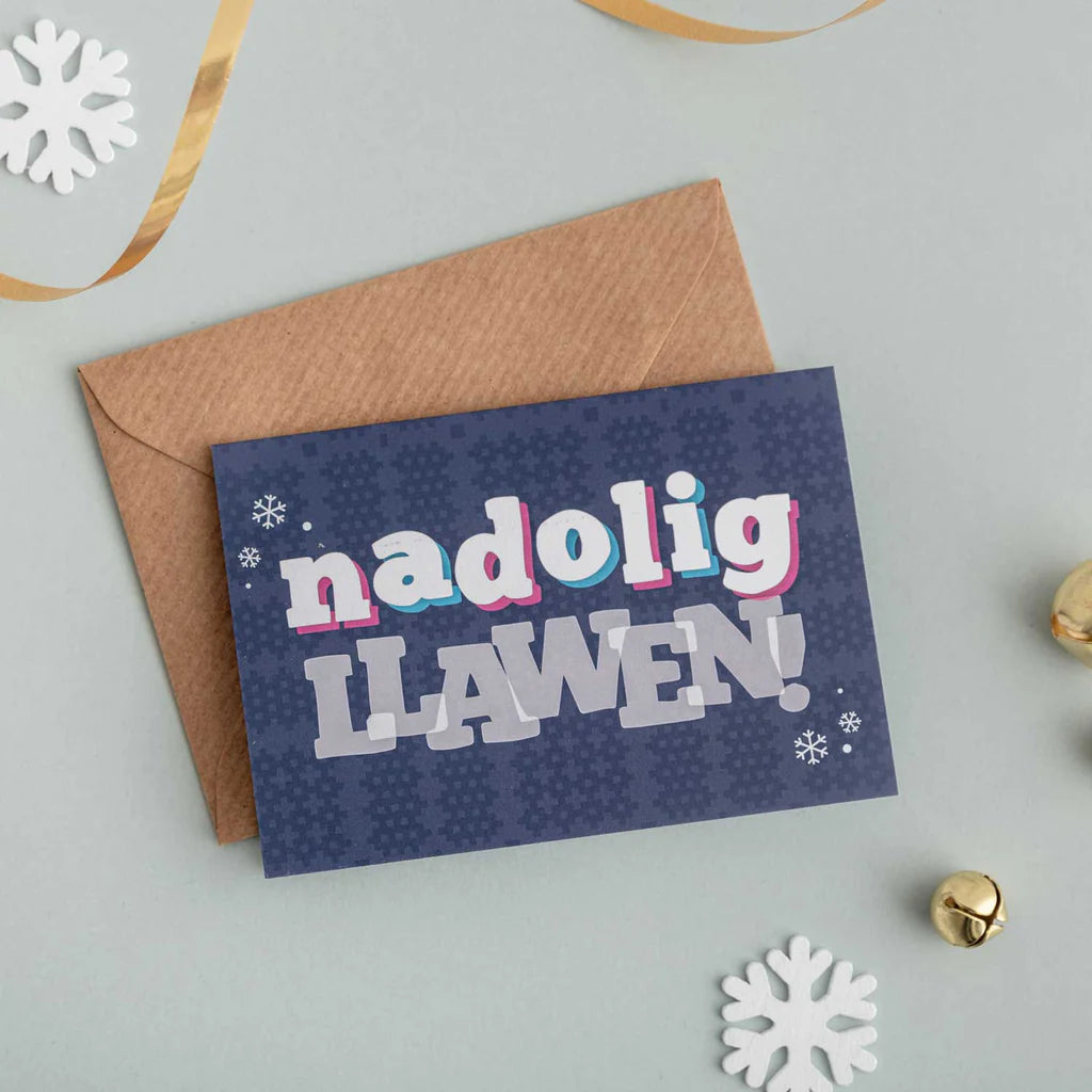 Set of 4 Mini Welsh Language Christmas Cards Nadolig Llawen from Draenog for sale at Mostyn