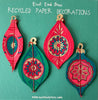 Set of 4 Screen Printed Vintage Baubles Paper Christmas Decorations from East End Press for sale at Mostyn 