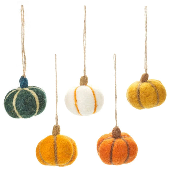 Set of Five Handmade Hanging Pumpkin Felt Decorations from Felt so Good for sale at Mostyn