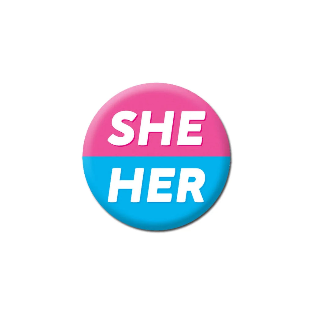 She/Her Pronouns Badge by Dean Morris Cards for sale at Mostyn