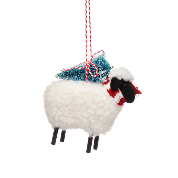 Sheep with Christmas Tree Hanging Felt Christmas Decoration from Sass and Belle for sale at Mostyn