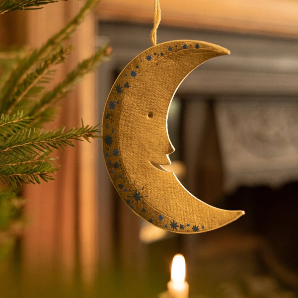 Shimmering Man on the Moon Screen-Printed Christmas Decoration by East End Press for sale at Mostyn