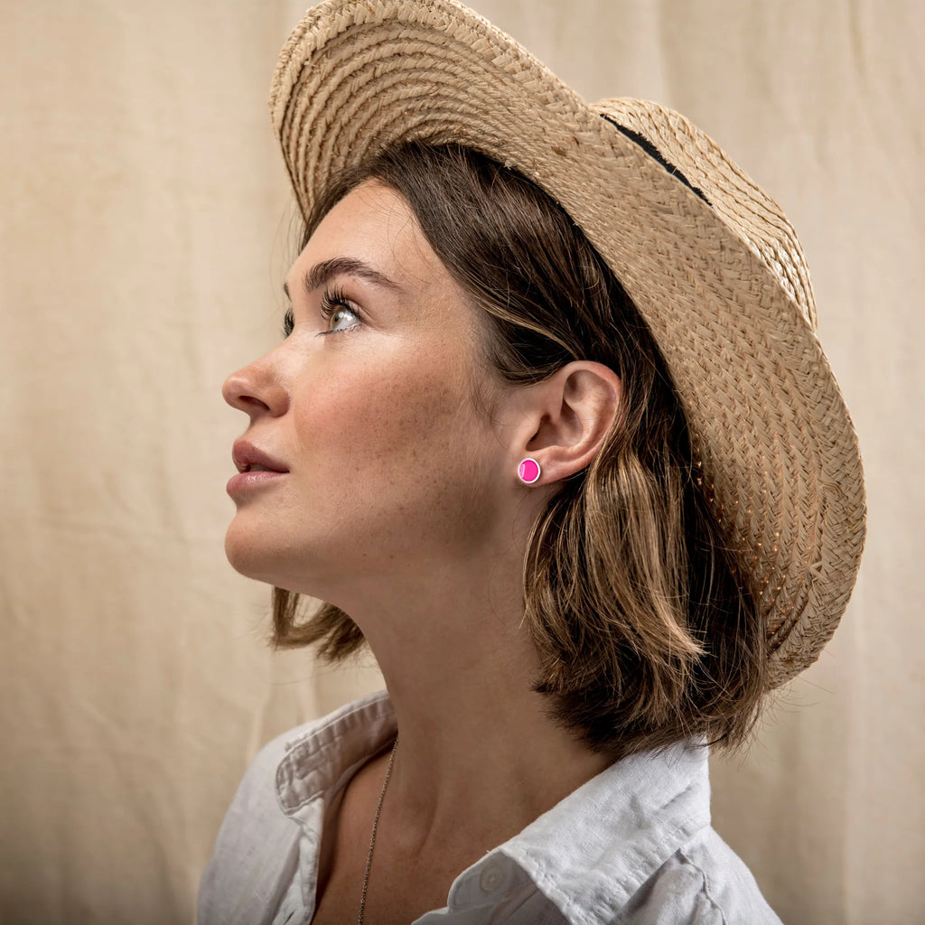 Silken Pink Circular Stud Earrings from Koa Jewellery for sale at Mostyn