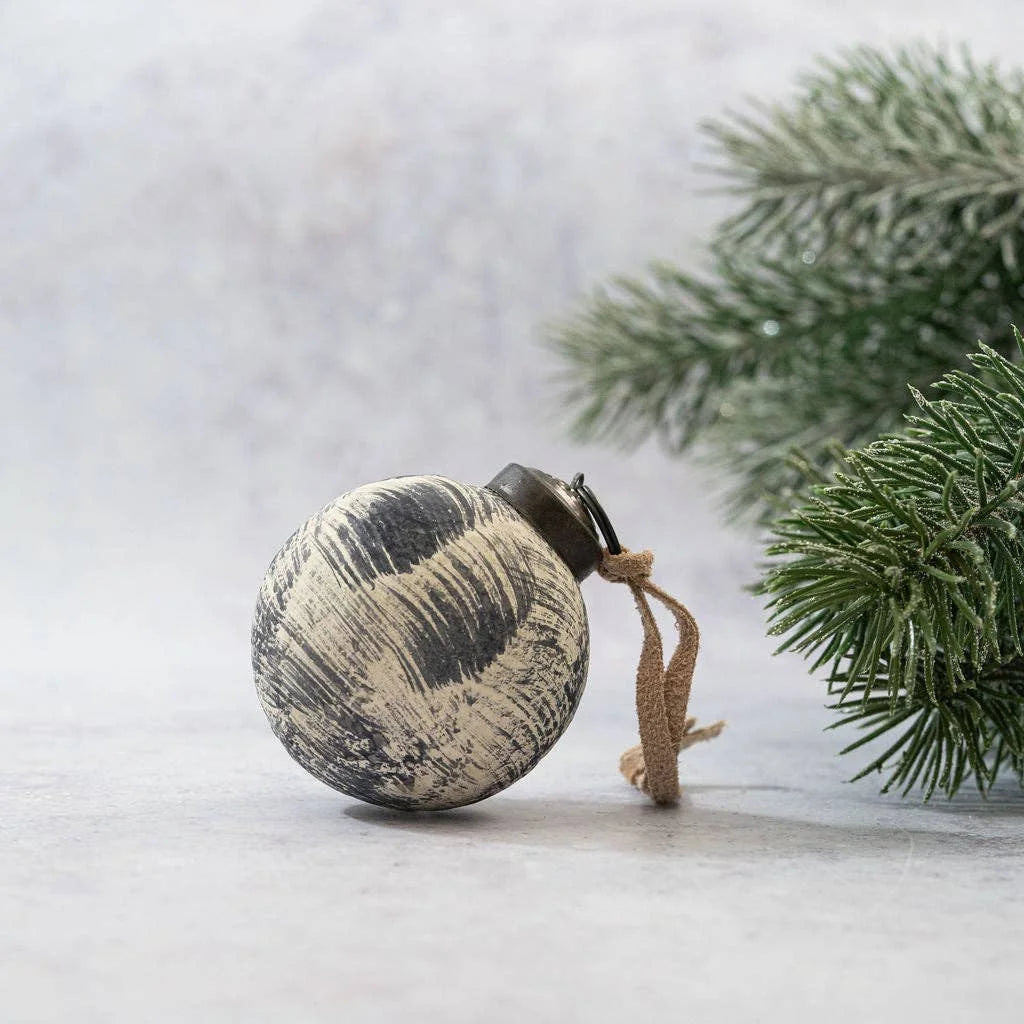 Slate Brushed Finish Christmas Glass Bauble from Bollywood Christmas for sale at Mostyn