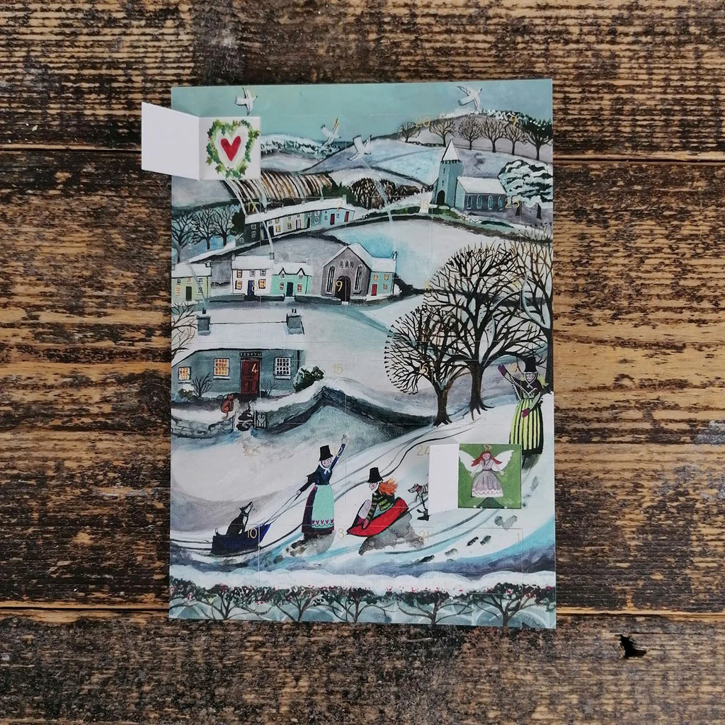 Sledging Welsh Ladies Advent Calendar Christmas Card from Driftwood Designs for sale at Mostyn