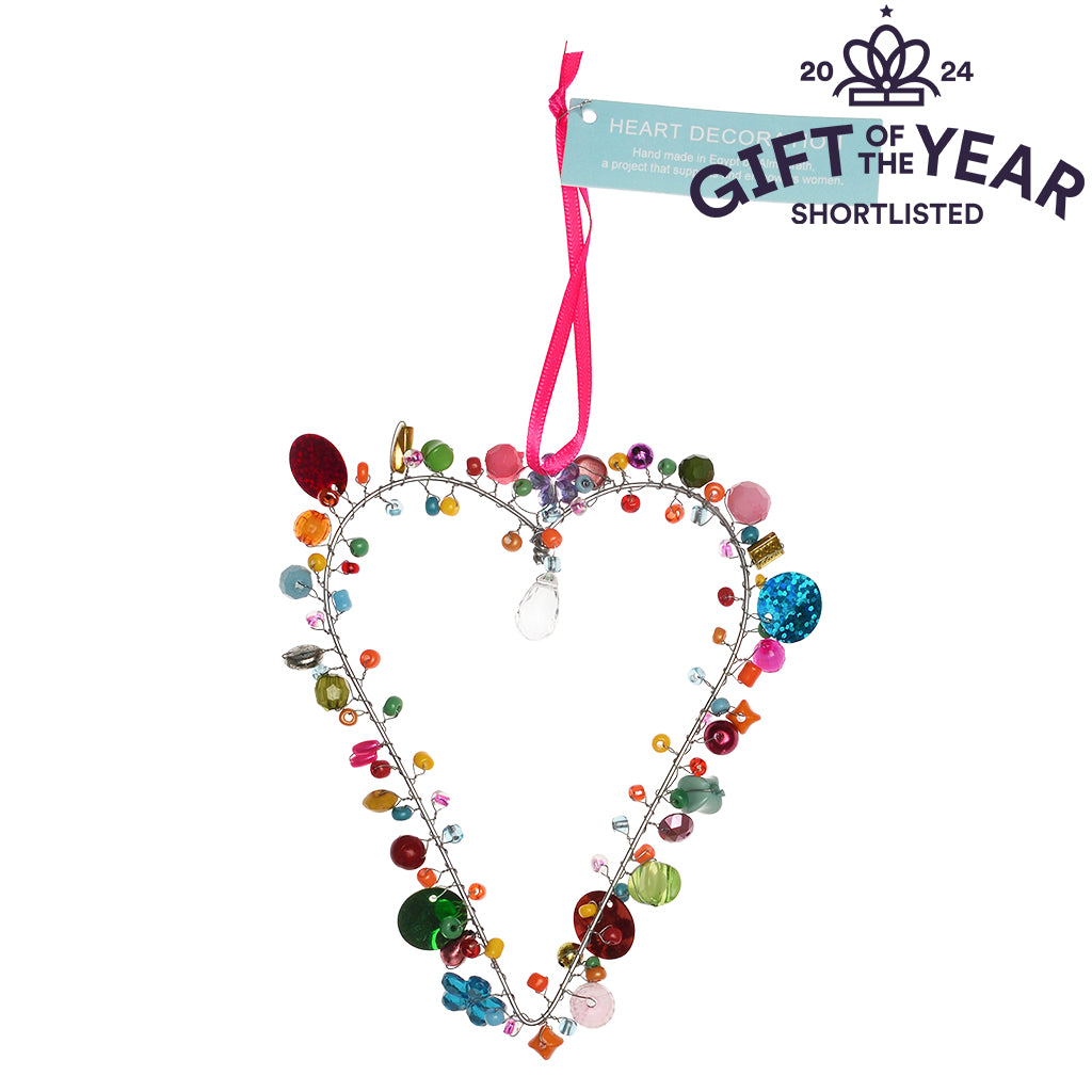Small Handmade Multi Coloured Beaded Heart Hanging Decoration from Rex London for sale at Mostyn