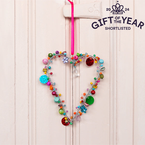 Small Handmade Multi Coloured Beaded Heart Hanging Decoration from Rex London for sale at Mostyn